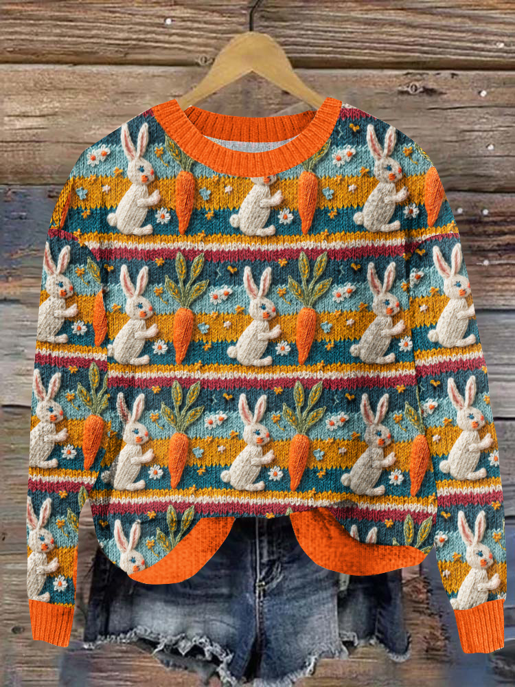 Vintage Cute Rabbit Print Knitted Pullover Sweater