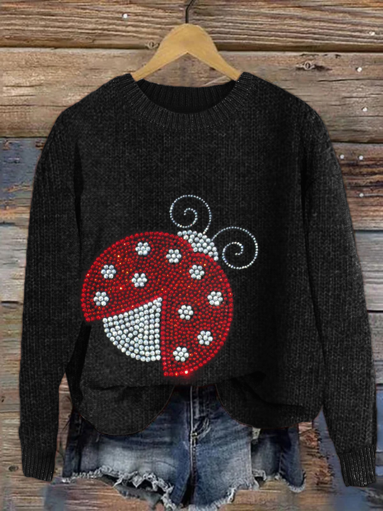 Classy Ladybug Glitter Rhinestone Art Cozy Sweater