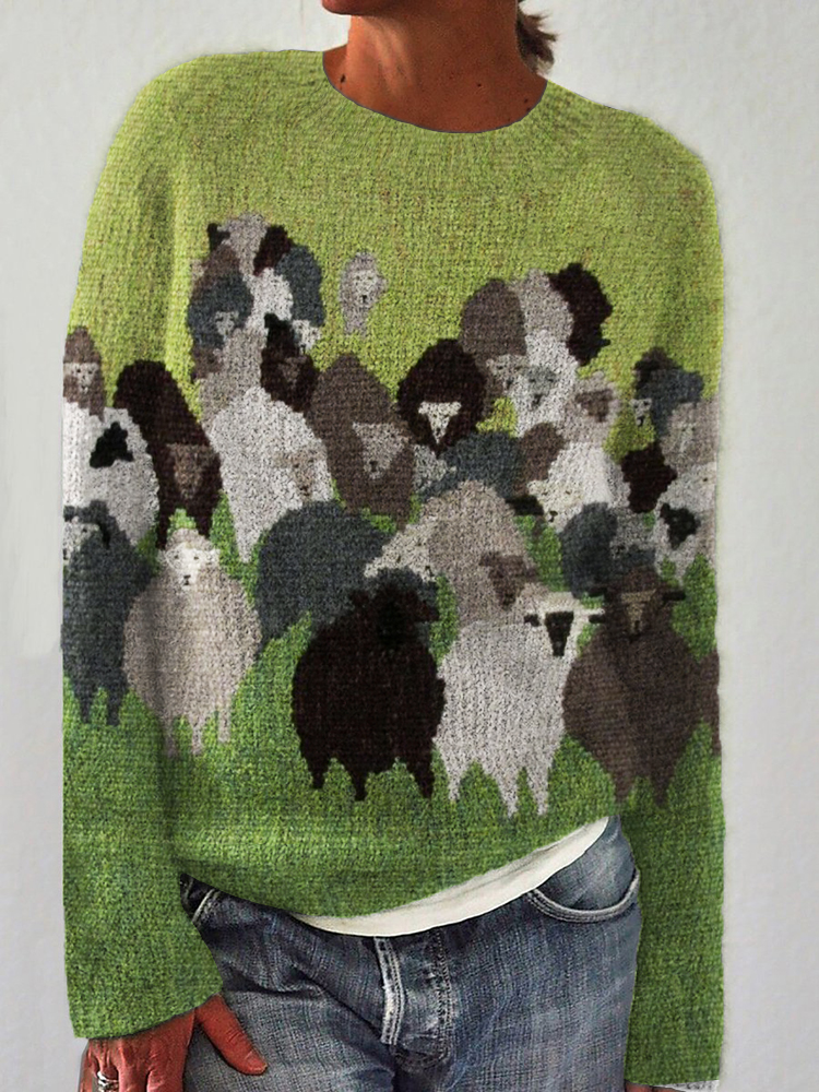 Colorful Sheep Knit Art Cozy Sweater