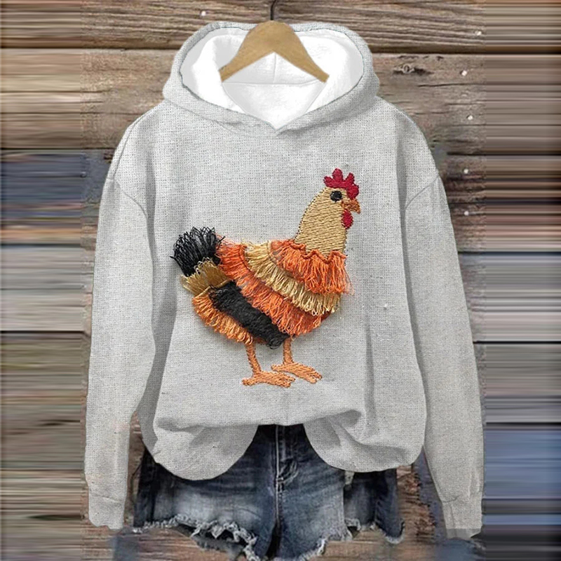 Women's Chicken Farm Print Long Sleeve Hoodie