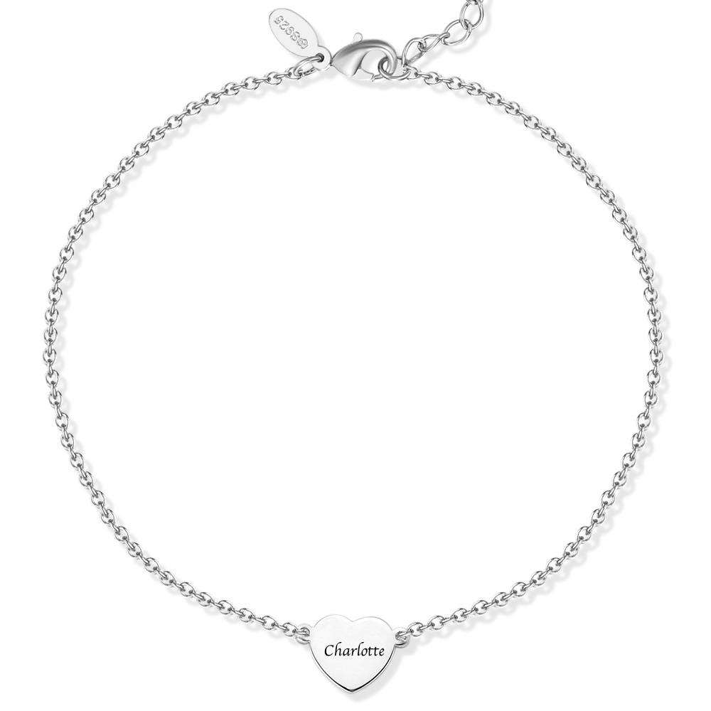 Sterling Silver Engraved Heart Anklet