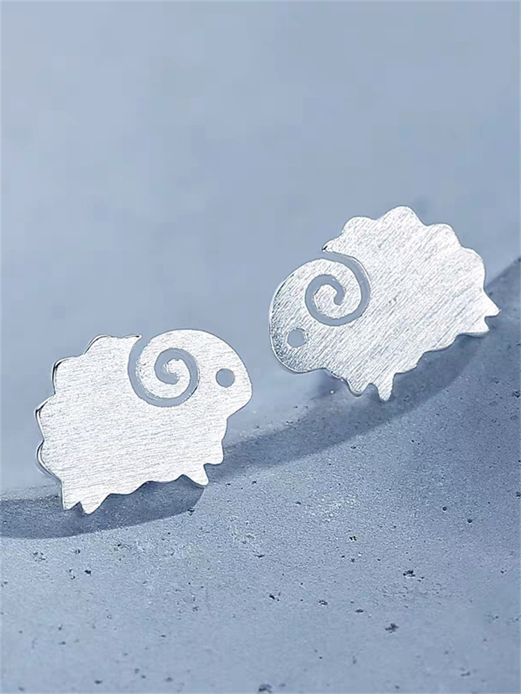 Little Sheep Carved Silver Earrings