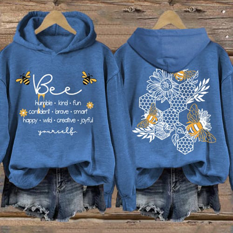 Bee Print Long Sleeve Casual Hoodie