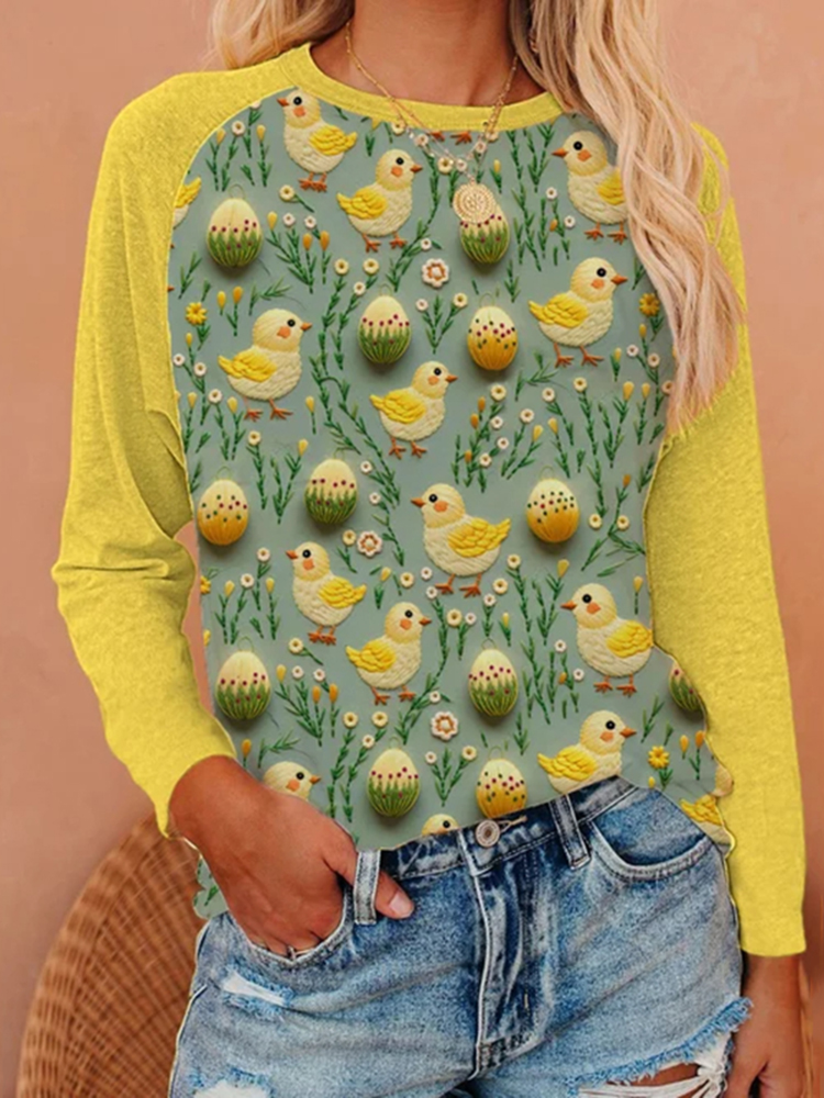 Women'S Easter Chicks And Eggs Print T-Shirt