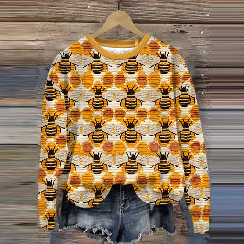 Women's Bee Print Long Sleeve Sweatshirt