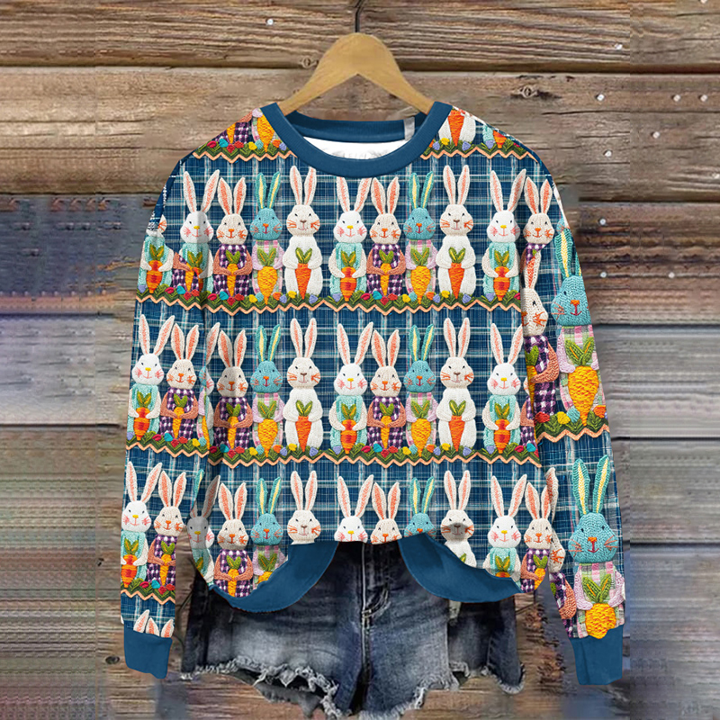 Bunny Print Crew Neck Casual Sweatshirt