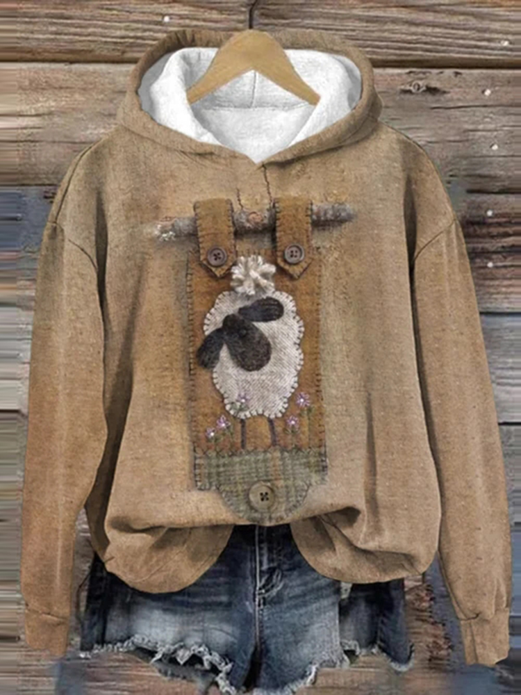 Women's Animal Sheep Casual Print Long Sleeve Hoodie