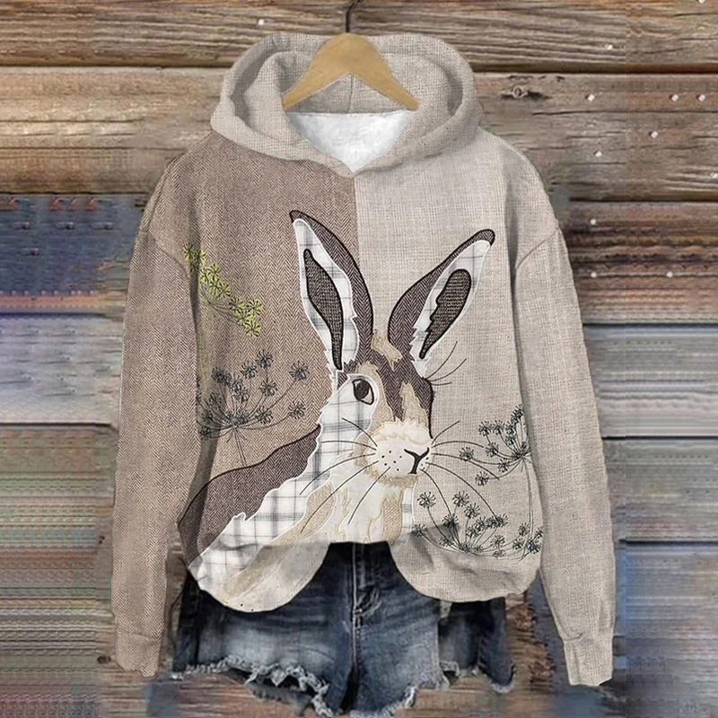 Women's Farm Bunny Print Casual Sweatshirt
