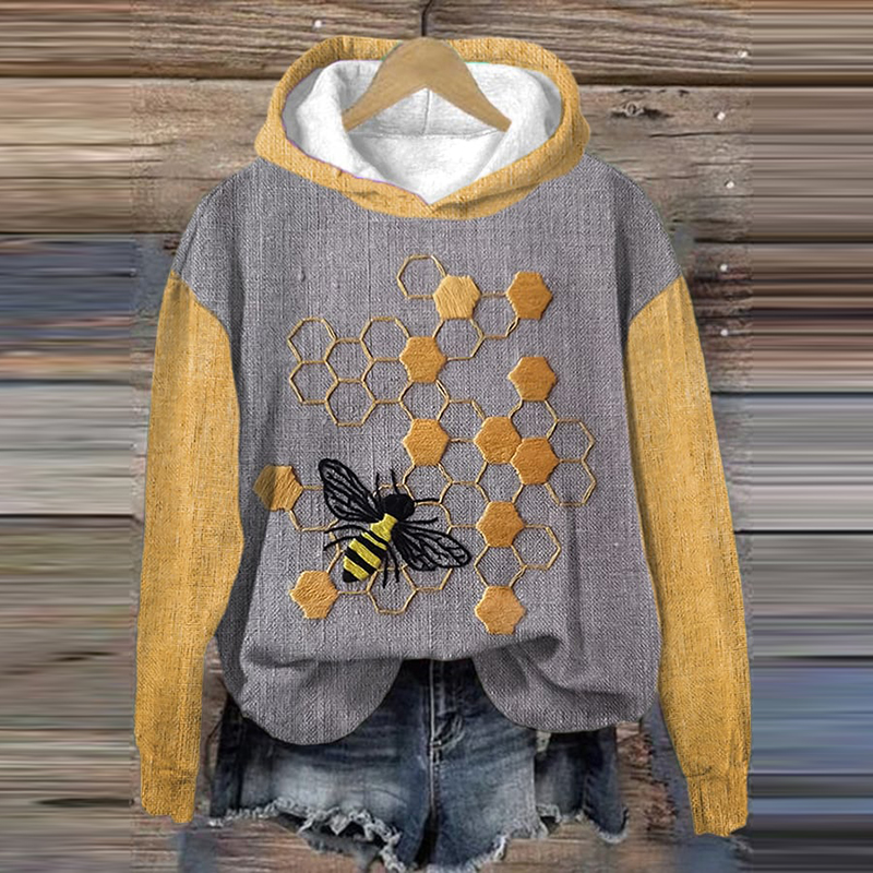 Bee Print Long Sleeve Hoodie