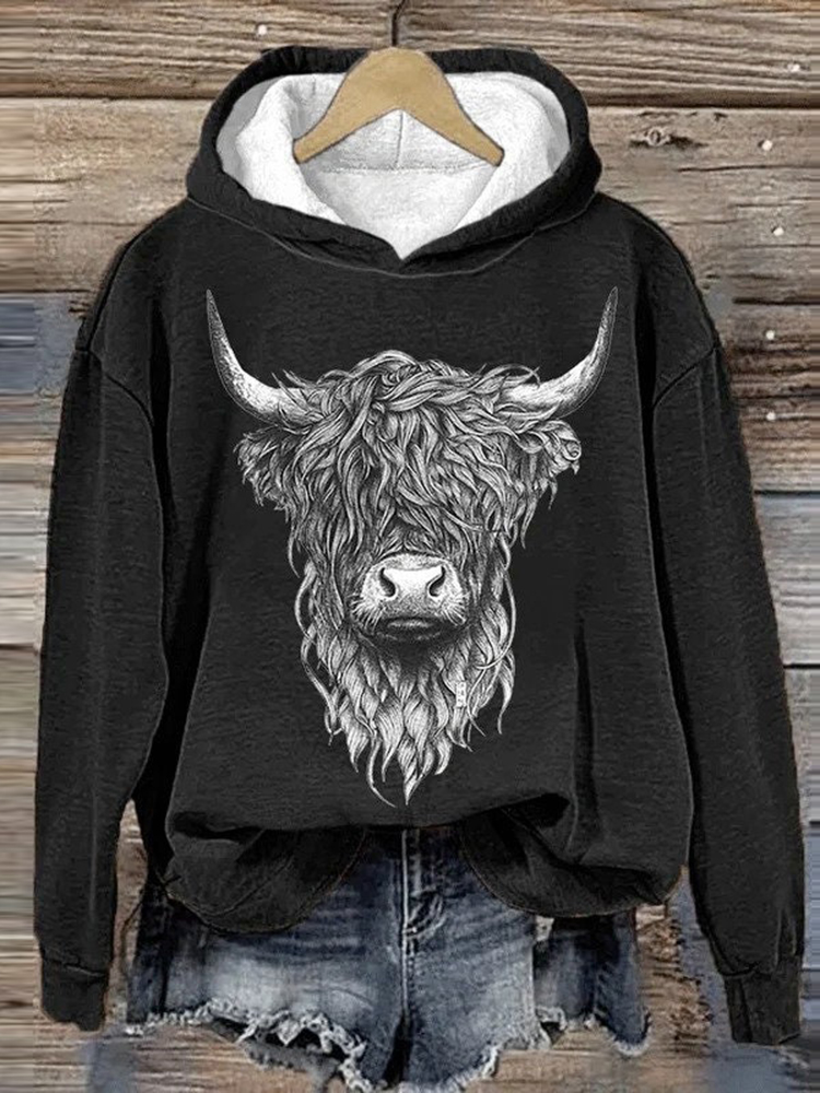 Women's Cute Highland Cow Casual Hoodie