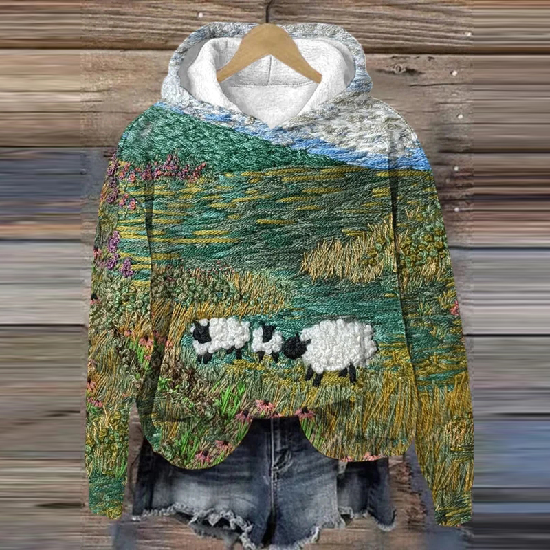 Women's Cute Sheep Print Hoodie