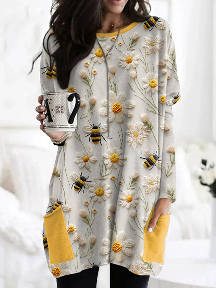 Daisy Bee Embroidery Art Print Tunic