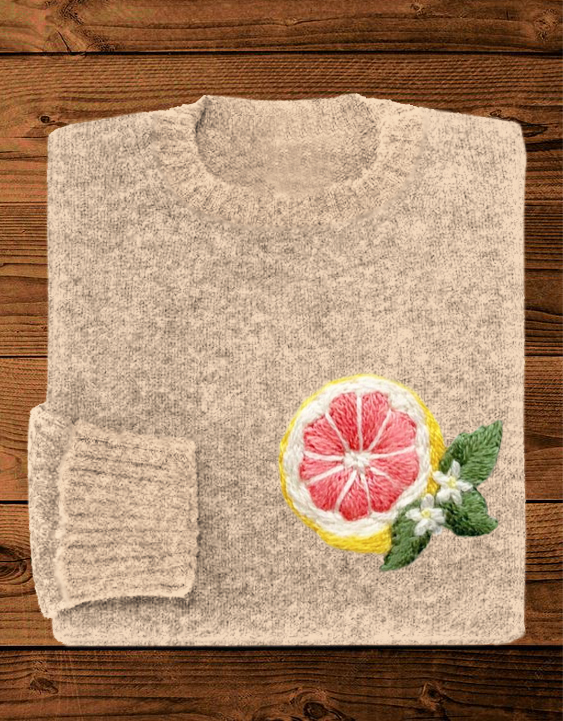 Grapefruit Embroidery Cozy Sweater