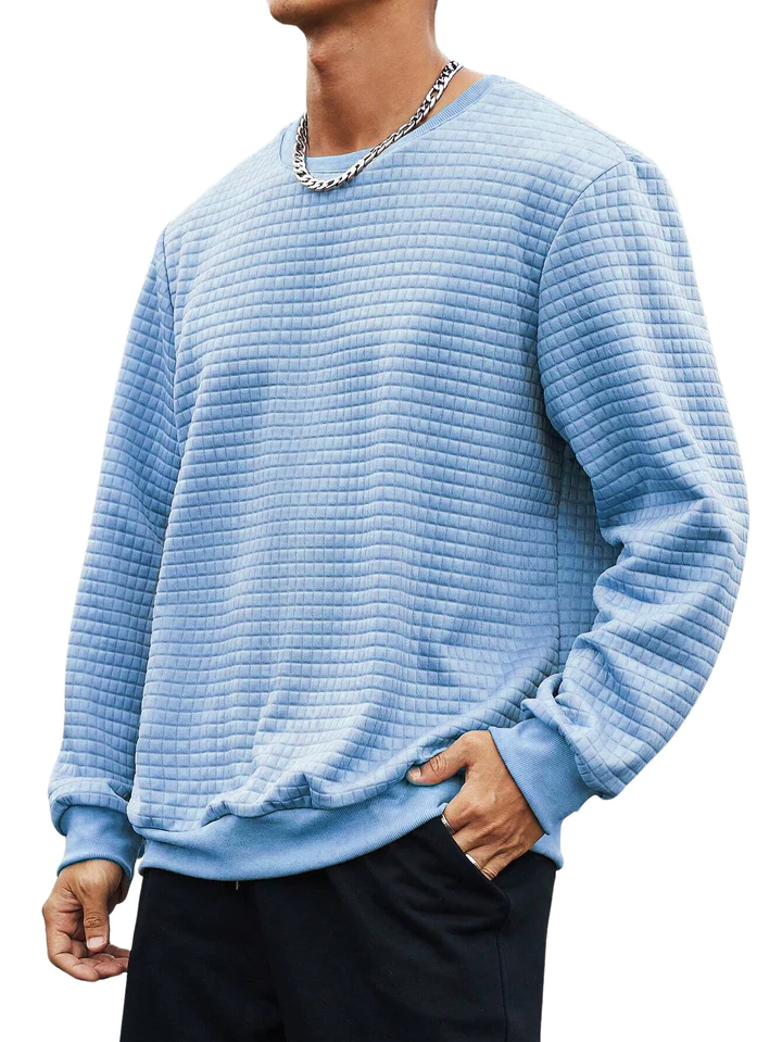 Men's Waffle Fabric Round Neck Long-sleeved Sweatshirt