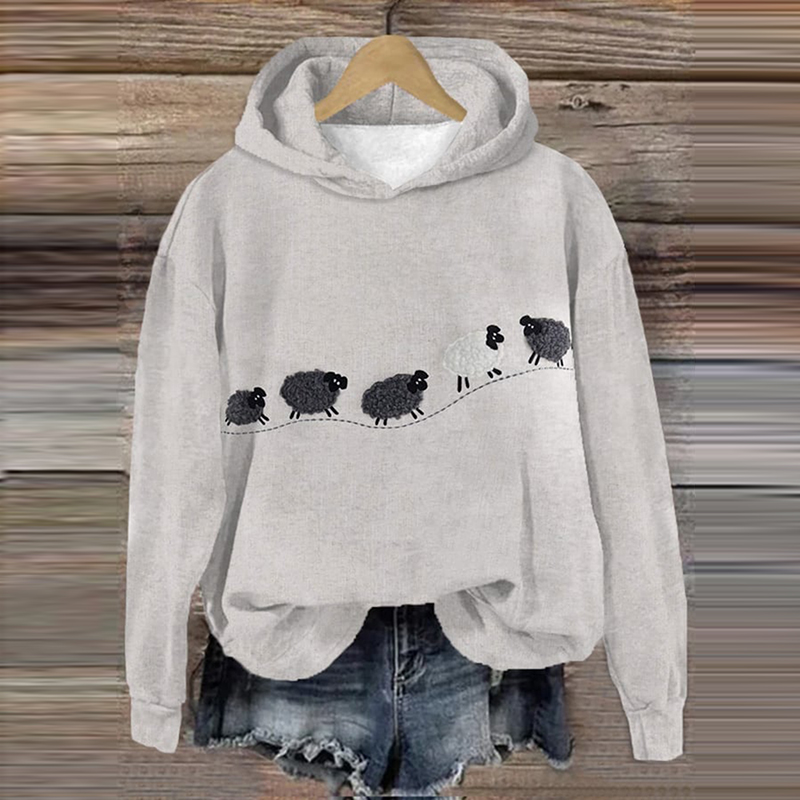 Women'S Sheep Animal Print Hooded Sweatshirt