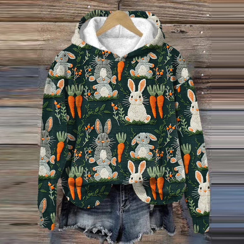 Women's Easter Bunny Print Long Sleeve Sweatshirt