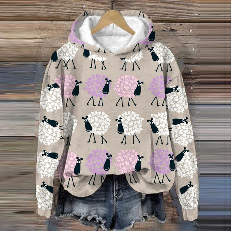 Cute Plush Sheep Pattern Print Comfortable Hoodie