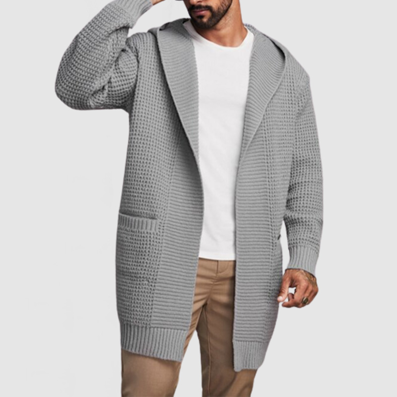 Men's Casual Hooded Long-Sleeved Knitted Cardigan