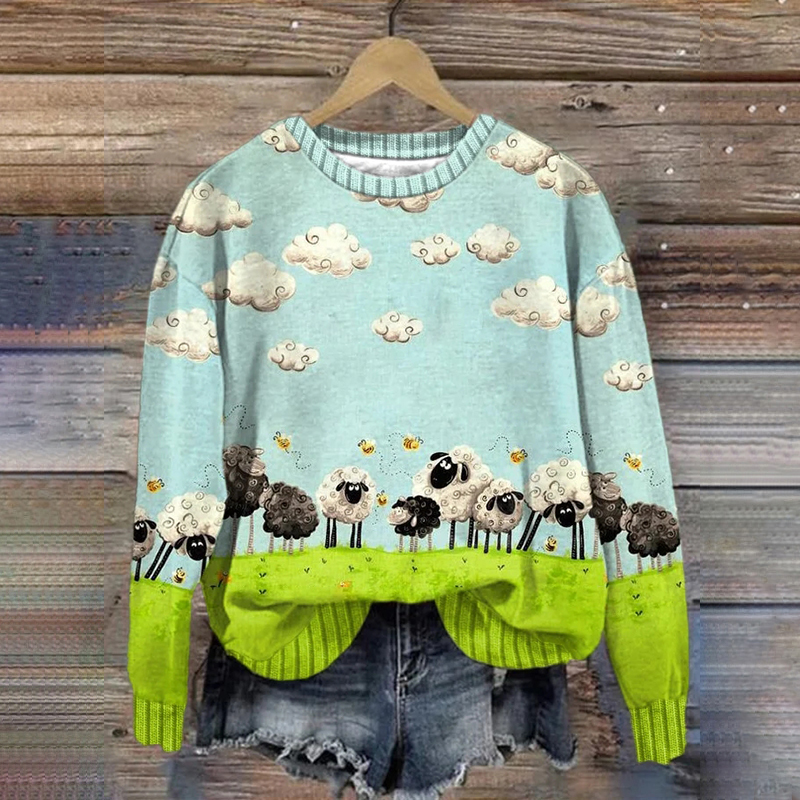 Women's Animal Sheep Art Print Casual Sweatshirt