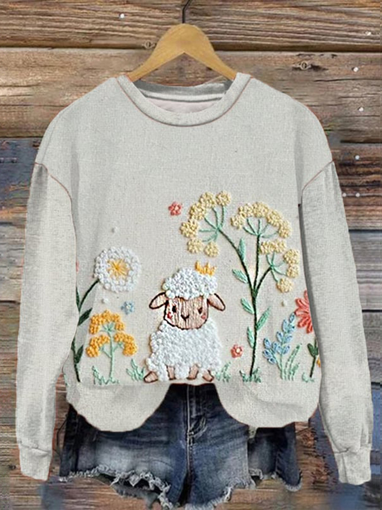 Cute Lunar Sheep Print Casual Sweatshirt