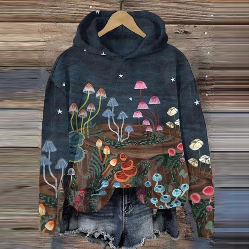 Women's Forest Mushrooms Long Sleeve Casual Hoodie