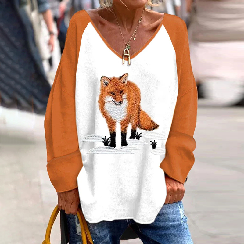 Women's Fox Print V-Neck T-Shirt