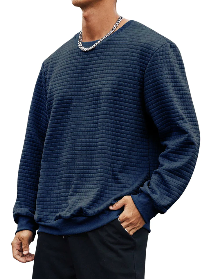 Men's Waffle Fabric Round Neck Long-sleeved Sweatshirt