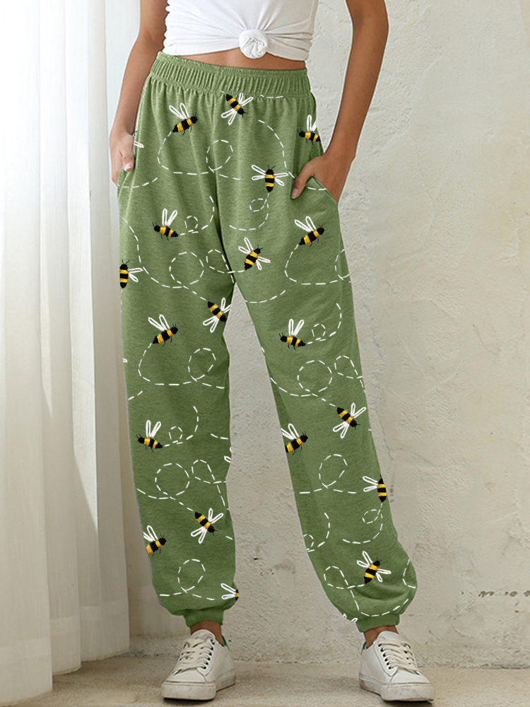 Flying Bees Embroidery Pattern Cozy Sweatpants
