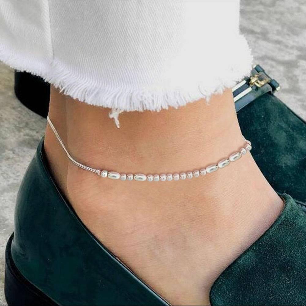Beaded Anklet, Thin Anklet Silver Color