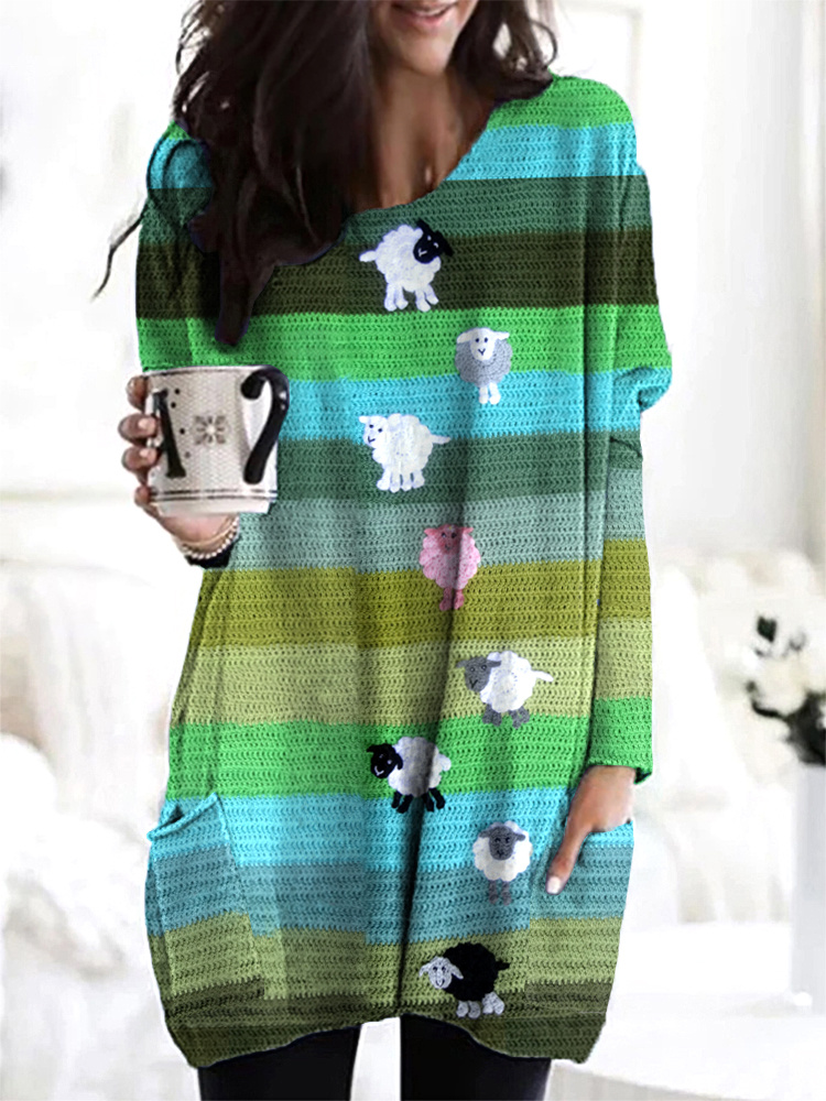 Sheep Knit Art Art Cozy Long T-Shirt