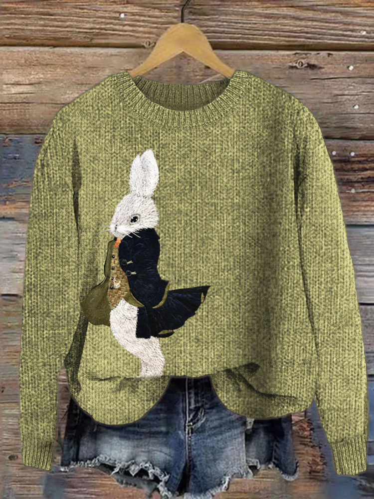 Cool Bunny Pattern Cozy Knit Sweater