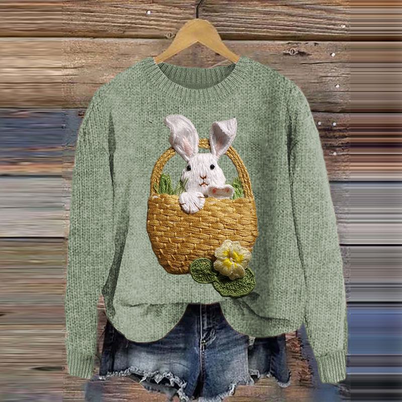 Women's Cute Bunny Print Round Neck Sweater