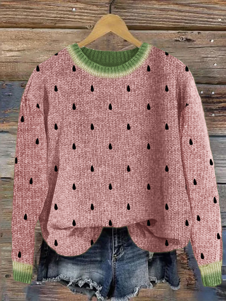 Watermelon Inspired Polka Dots Cozy Knit Sweater