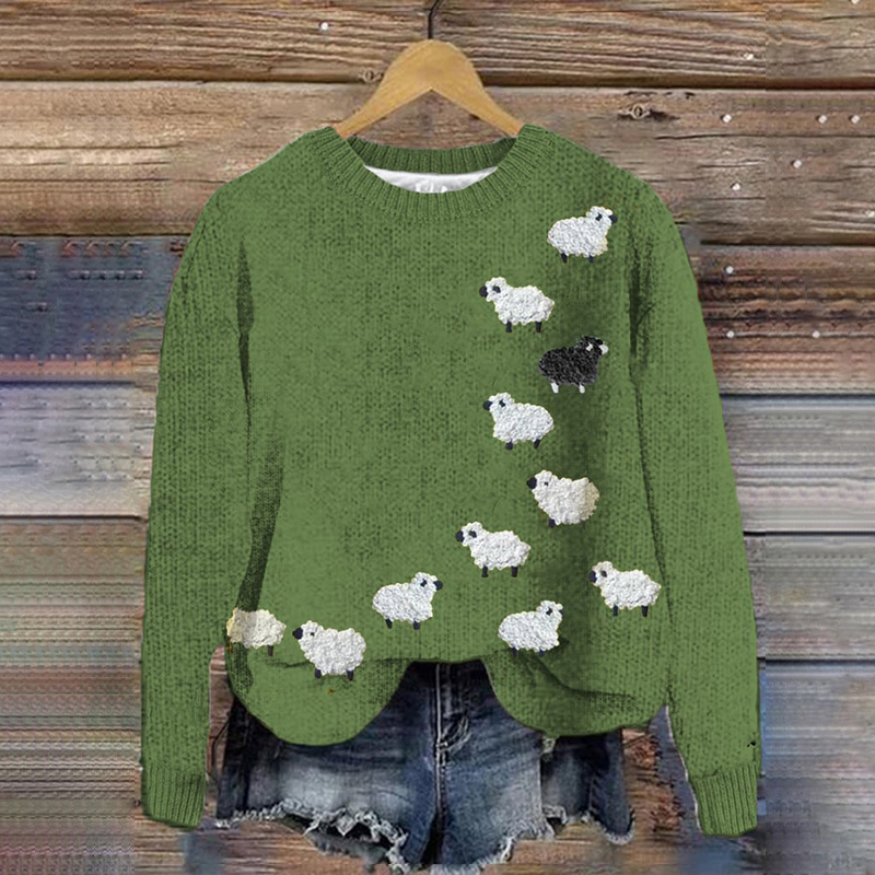 Sheep Print Knitted Pullover Sweater