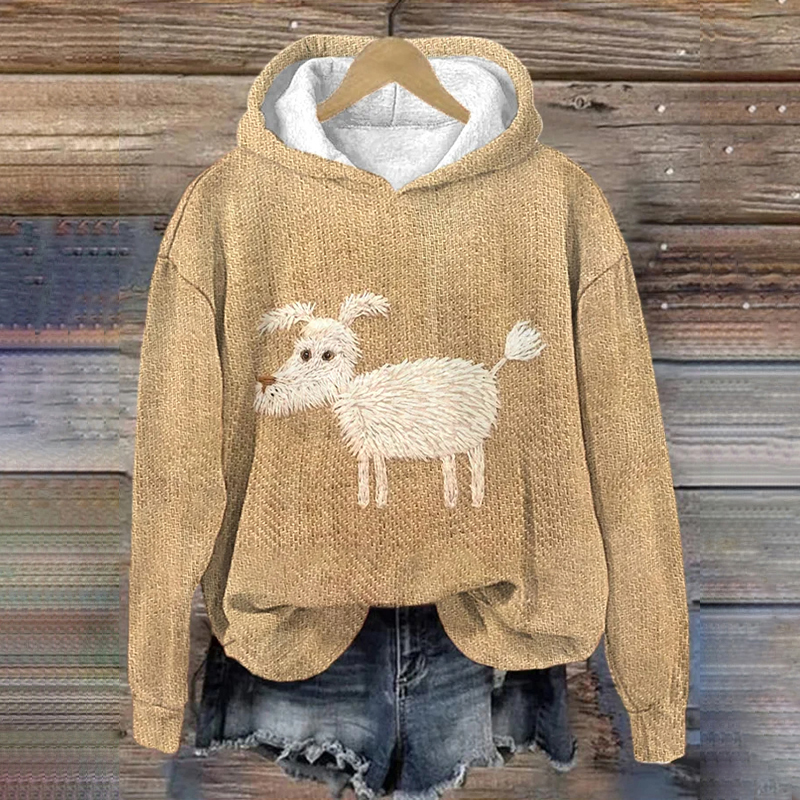 Women's Puppy Print Hooded Sweatshirt