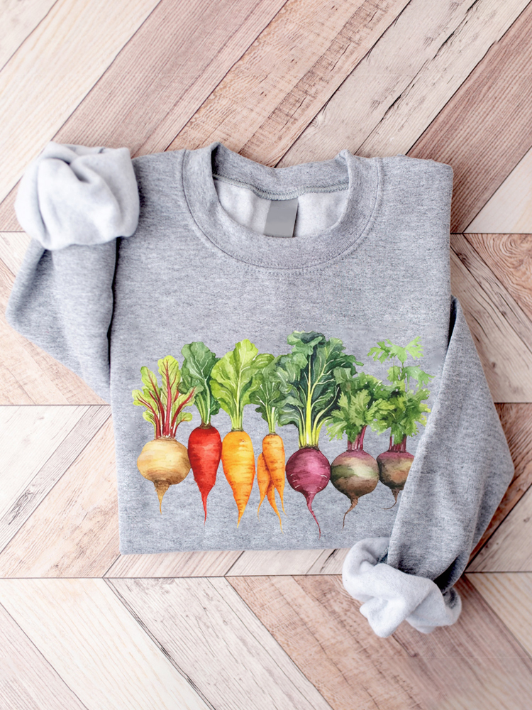 Vegetable Print Crew Neck Sweatshirt