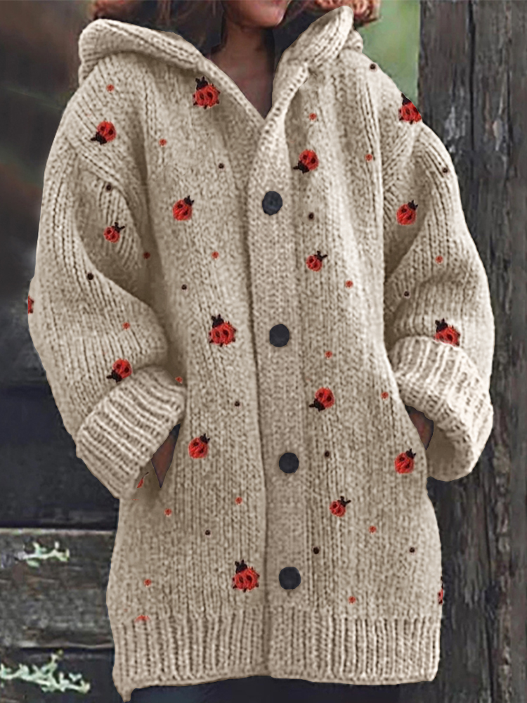 Ladybugs Crochet Polka Dots Cozy Hooded Cardigan