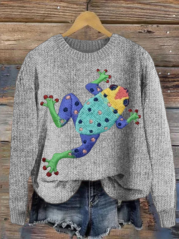 Polka Dot Frog Pattern Cozy Sweater