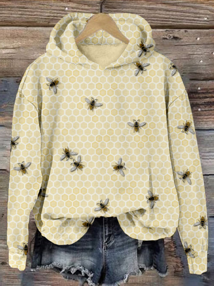 Vintage Bees Farm Pattern Print Comfy Hoodie