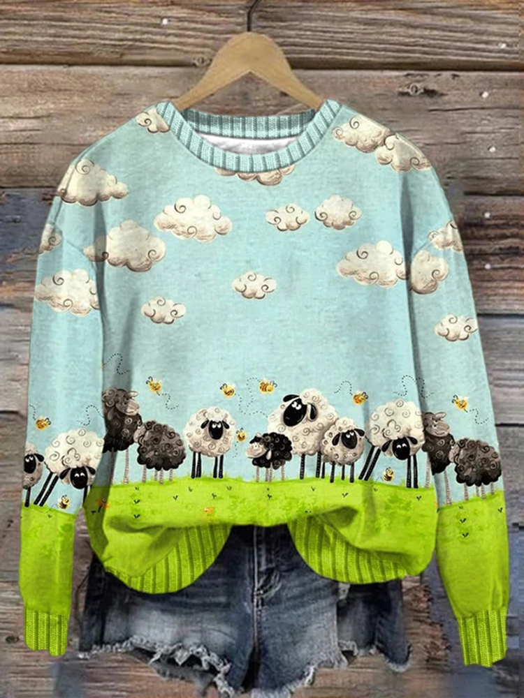 Women's Animal Sheep Art Print Casual Sweatshirt
