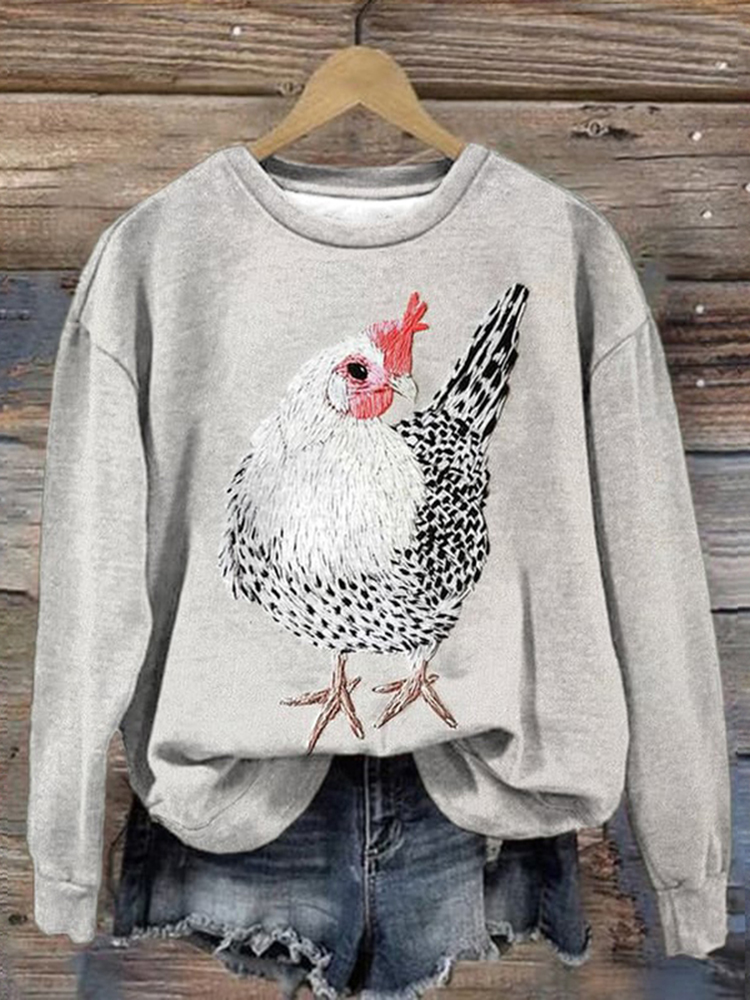 Chicken Print Long Sleeve Sweatshirt