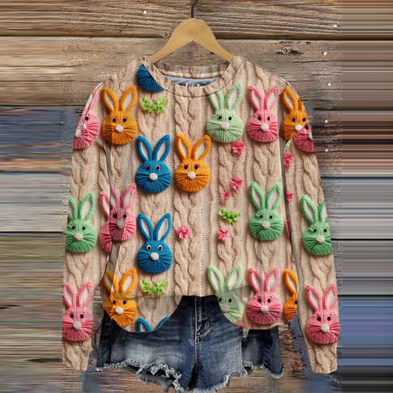 Rabbit Knitted Print Casual Sweatshirt