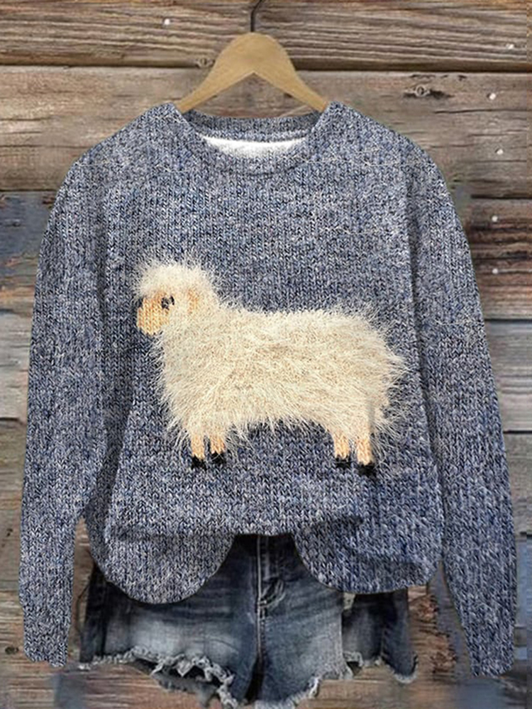 Sheep Print Print Crew Neck Sweatshirt