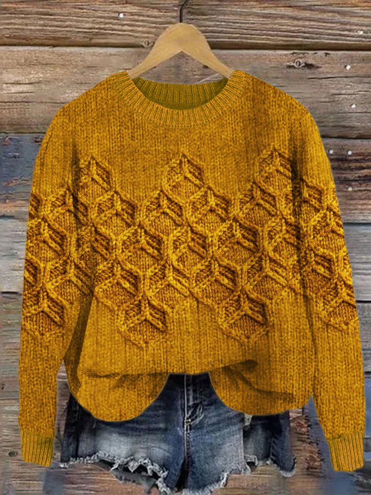 Bee Honeycomb Inspired Jacquard Cozy Sweater