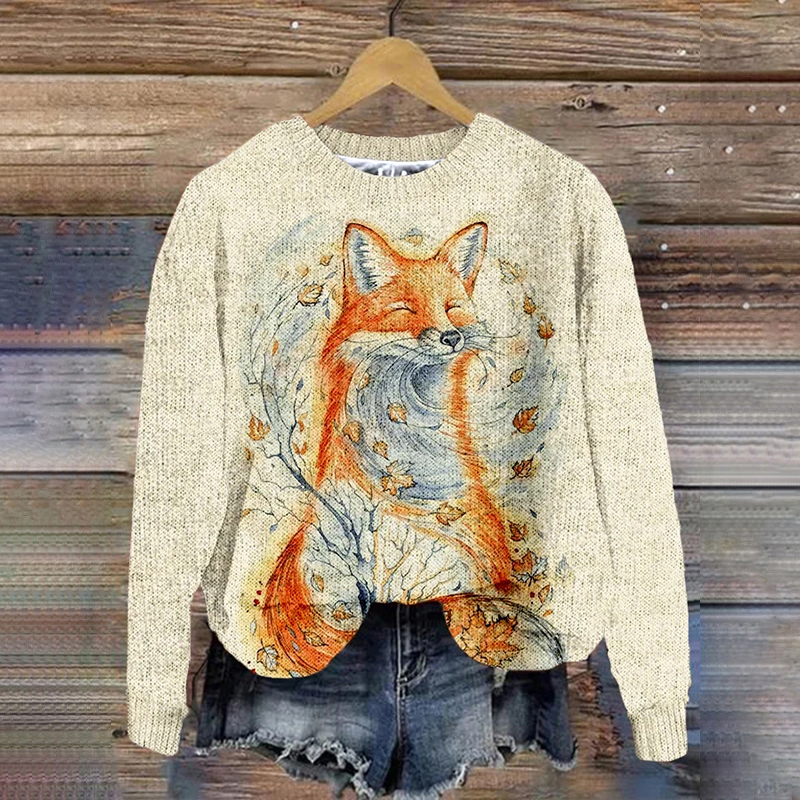 Women's Fox and Maple Leaf Comfy Casual Sweater
