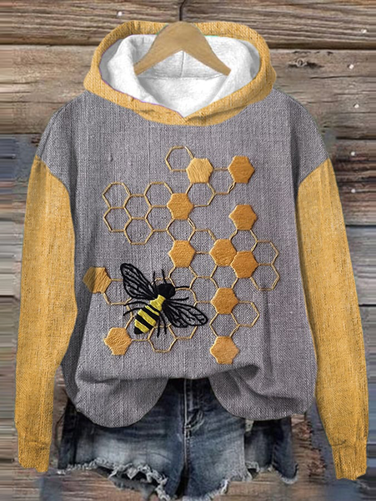 Bee Print Long Sleeve Hoodie