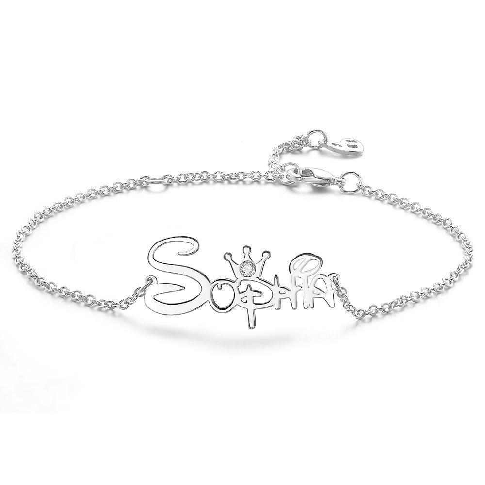 Name Bracelet, Custom Name Bracelet with Crown for Girlfriend