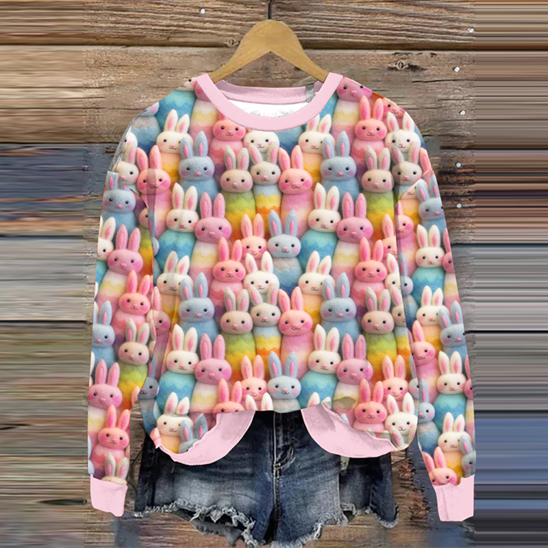Cute Bunny Print Crew Neck Sweatshirt