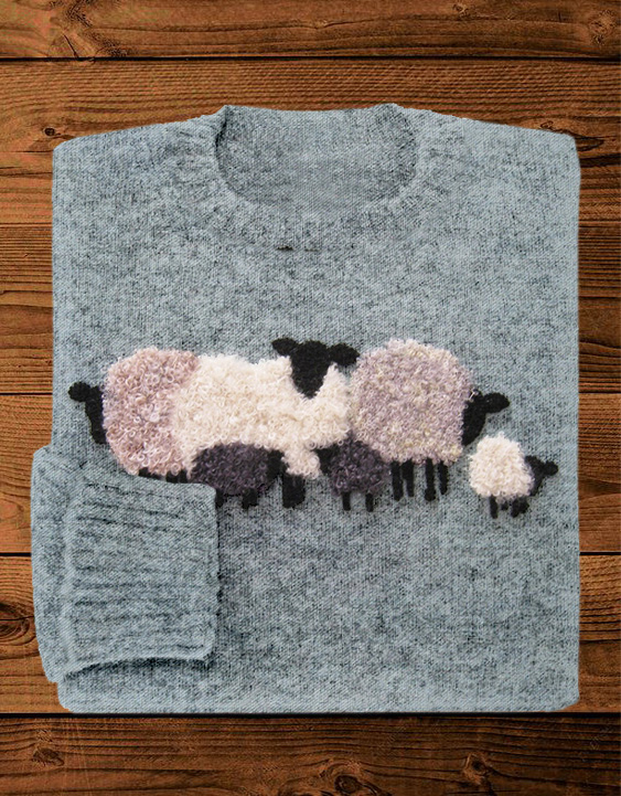 Cute Fluffy Sheep Embroidery Art Comfy Knit Sweater