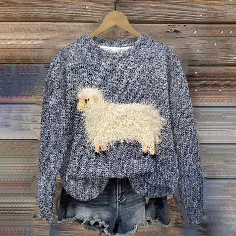 Sheep Print Print Crew Neck Sweatshirt